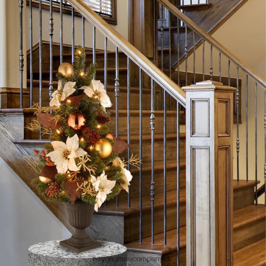 Trees | National Tree Company Pre-Lit Artificial Christmas Tree Nature Green White Lights Decorated with Pine Cones Ornaments Includes Pot Base 3 Feet F2L4F211